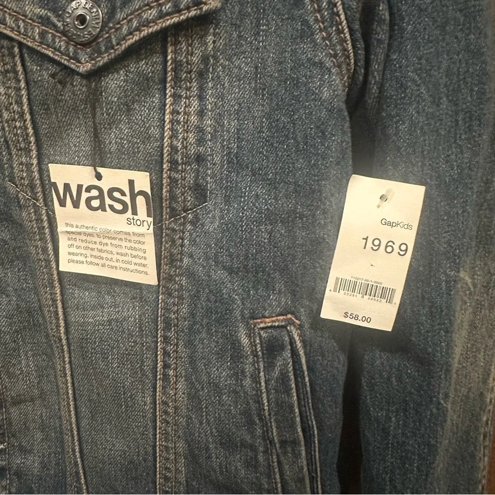 GAP Blue Denim Jacket with Tan Collar